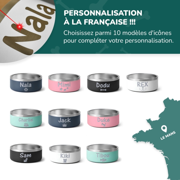 Gamelle personnalisée - Modèle gravée - Vert - KDO MAGIC - animaux de compagnie