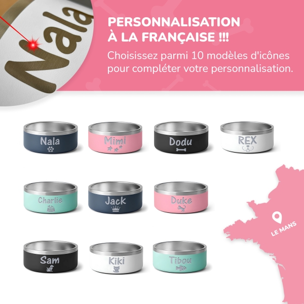 Petite Gamelle personnalisée - Modèle gravée - rose - KDO MAGIC - animaux de compagnie