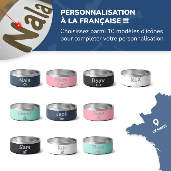 Petite Gamelle personnalisée - Modèle gravée - bleu - KDO MAGIC - animaux de compagnie
