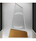 Trophée en verre personnalisable - Modèle triangle base bambou - Top 1