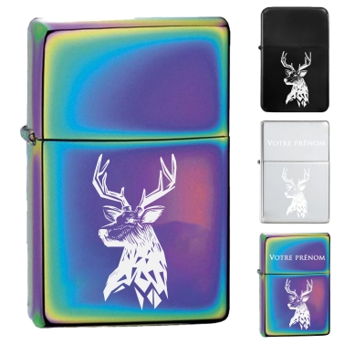 Briquet personnalisé essence couleur bleu - Modèle cerf