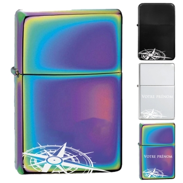 Briquet personnalisé essence couleur - Modèle boussole