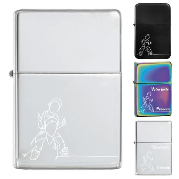 Briquet personnalisé essence couleur bleu - Modèle père et enfant