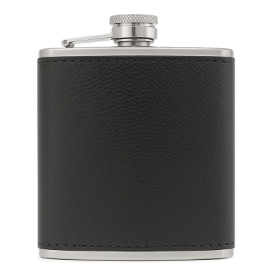 Flasque en cuir noir personnalisée - Texte