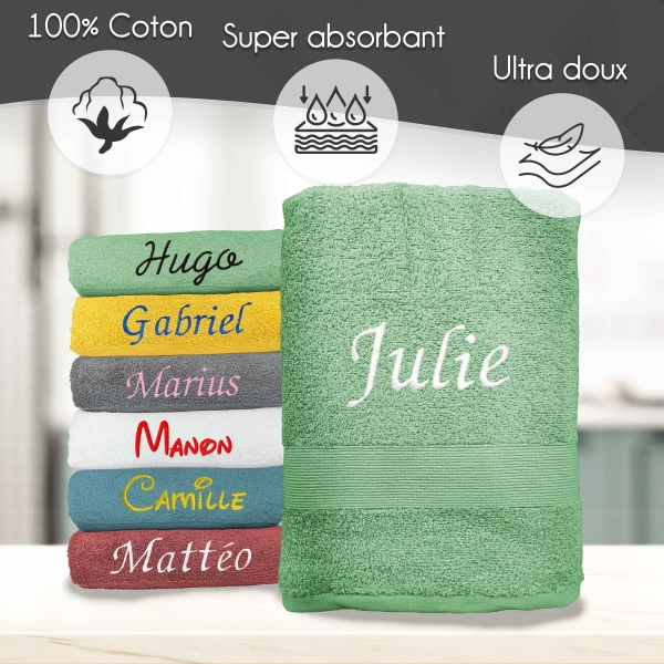 Serviette de bain vert d'eau personnalisée - 450gr/m²