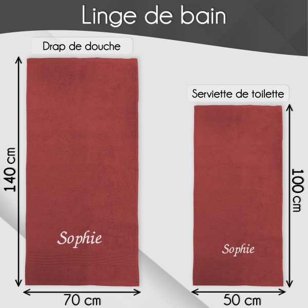 Serviette de bain marsala personnalisée - 450gr/m²
