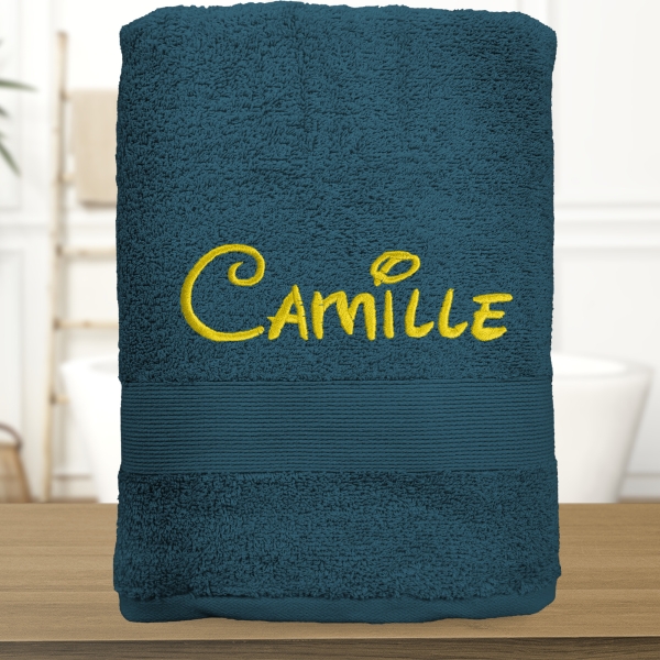 Serviette de bain bleu nuit personnalisée - 450gr/m²