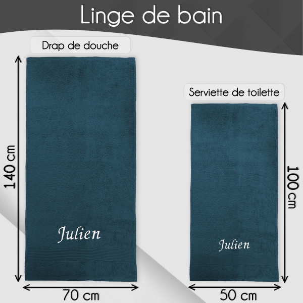 Serviette de bain bleu nuit personnalisée - 450gr/m²