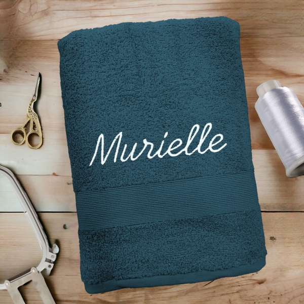 Serviette de bain bleu nuit personnalisée - 450gr/m²