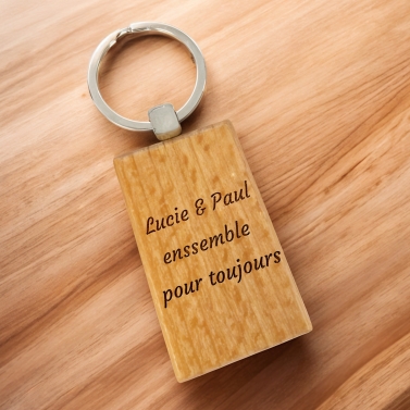 Porte-clés rectangle en bois personnalisé - Texte à graver
