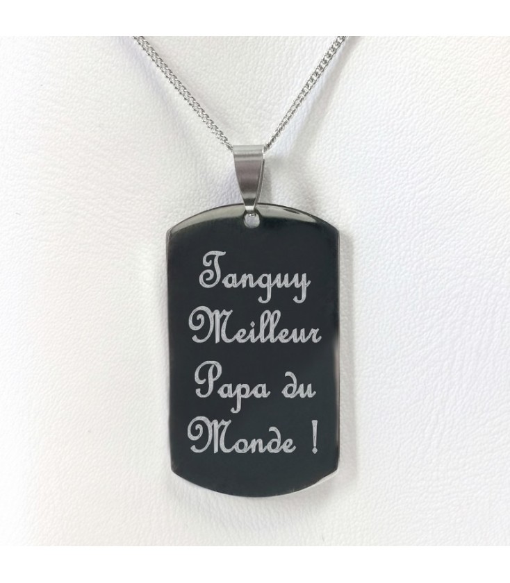 Collier homme plaque avec texte personnalisé