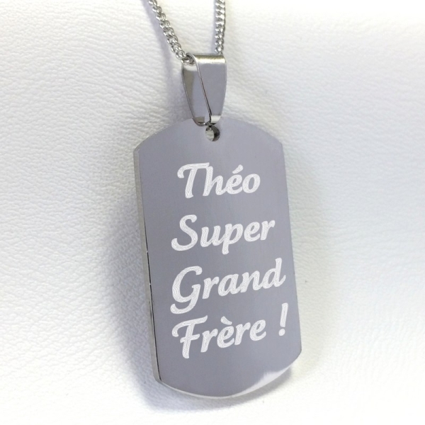 Collier grande plaque avec texte personnalisé