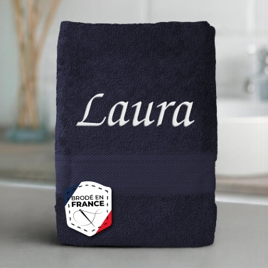 Serviette Bleu nuit luxe personnalisée - 550gr/m²