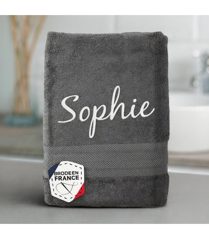Serviette Personnalisée KDO MAGIC 70x130 Cm Taupe – 100% Coton Éponge, Prénom Brodé