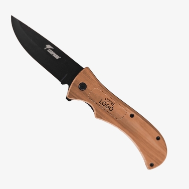 Couteau gravé personnalisé léopard en bois lame noir avec votre logo