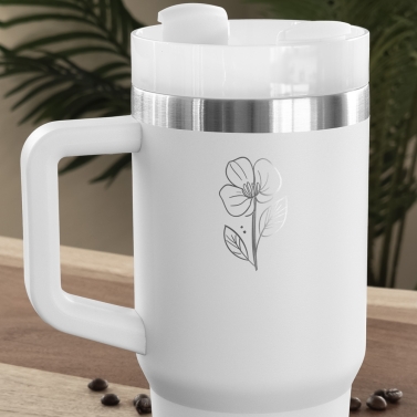 Tasse isotherme personnalisée en acier inoxydable – Modèle Fleur