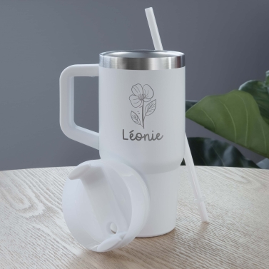 Tasse isotherme personnalisée en acier inoxydable – Modèle Fleur