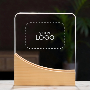 Trophée en verre personnalisé avec votre logo - Modèle carré base bambou