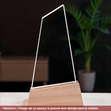 Trophée en verre personnalisé avec votre logo - Modèle triangle base bambou