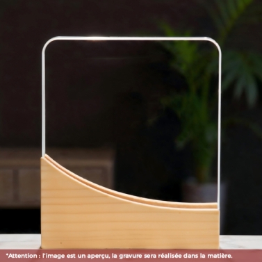 Trophée en verre personnalisé avec votre logo - Modèle carré base bambou