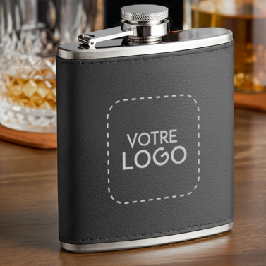 Flasque en cuir noir personnalisée avec votre logo