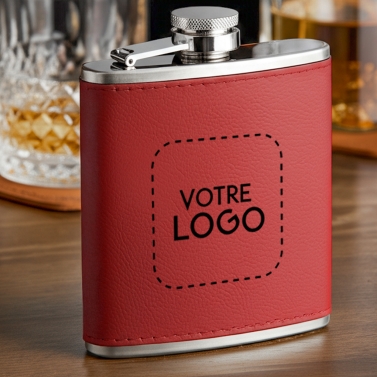 Flasque en cuir rouge à personnaliser avec votre logo
