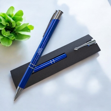 Stylo bleu en acier inoxydable personnalisé avec votre logo