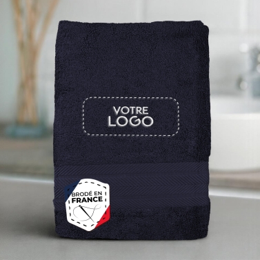 Serviette Bleu nuit luxe personnalisée avec votre logo - 550gr/m²
