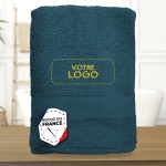 Serviette de bain bleu égéen personnalisée avec votre logo - 450gr/m²