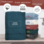 Serviette de bain bleu égéen personnalisée avec votre logo - 450gr/m²