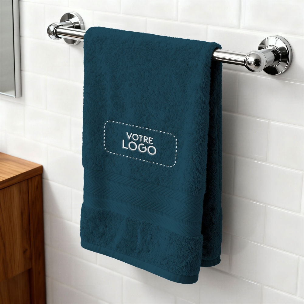 Serviette de bain bleu égéen personnalisée avec votre logo - 450gr/m²