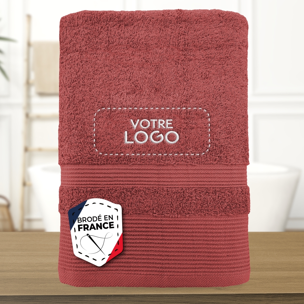 Serviette de bain marsala personnalisée avec votre logo - 450gr/m²