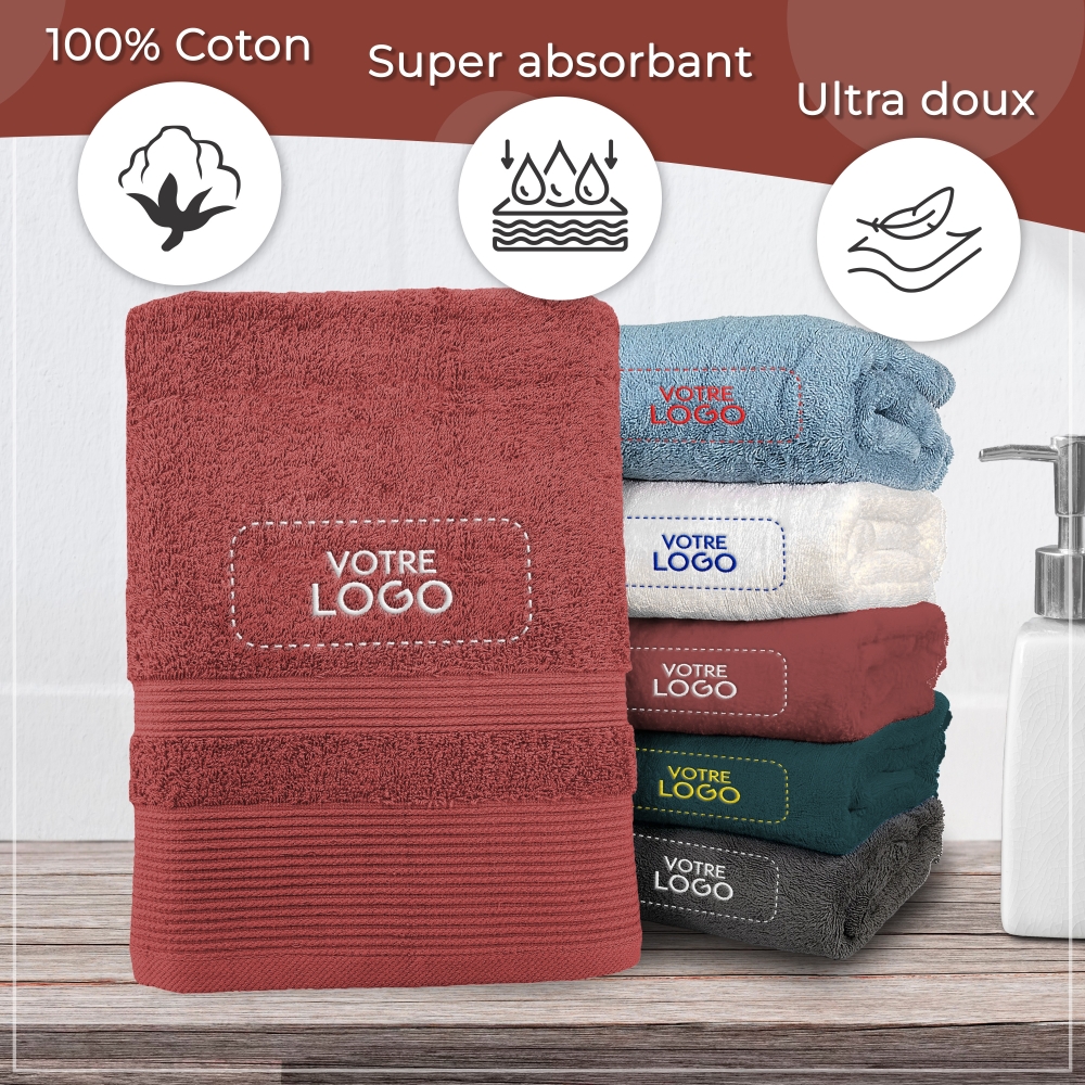 Serviette de bain marsala personnalisée avec votre logo - 450gr/m²