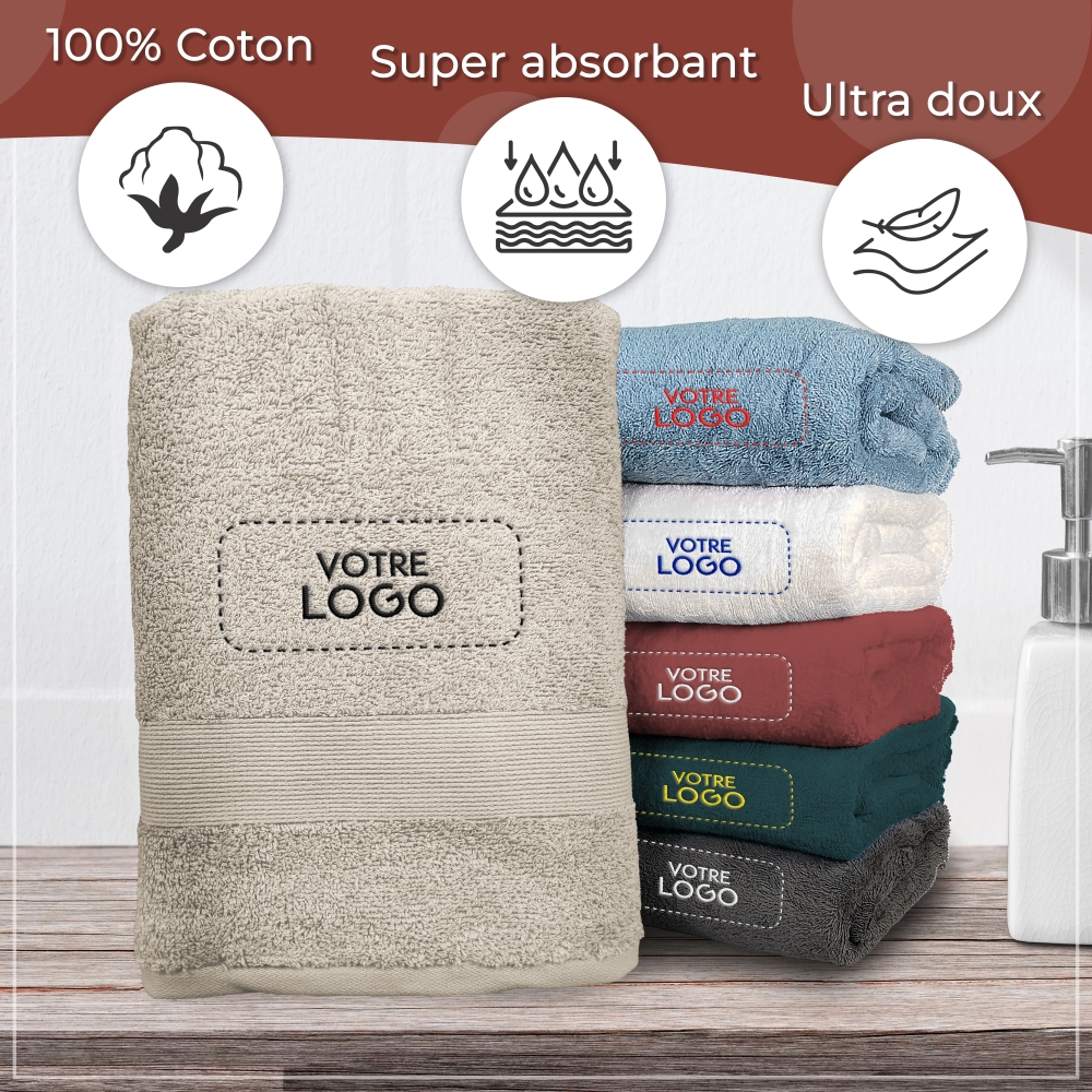 Serviette de bain taupe personnalisée avec votre logo - 450gr/m²