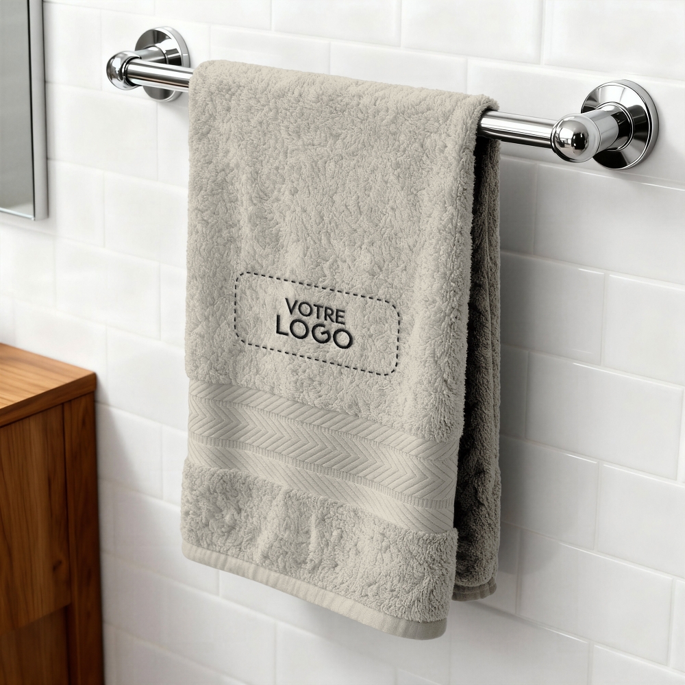 Serviette de bain taupe personnalisée avec votre logo - 450gr/m²