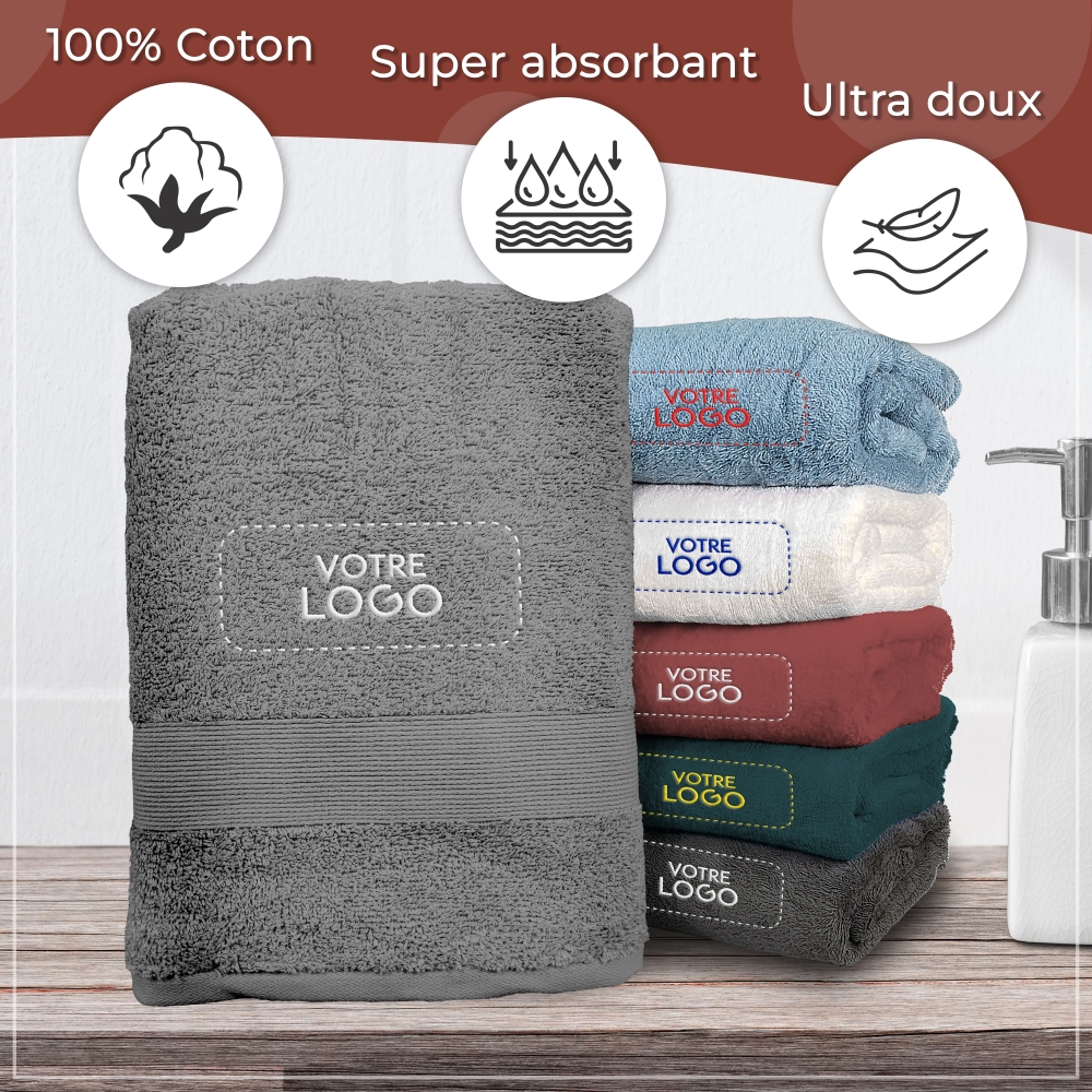 Serviette de bain Gris Foncé personnalisée avec votre logo - 450gr/m²