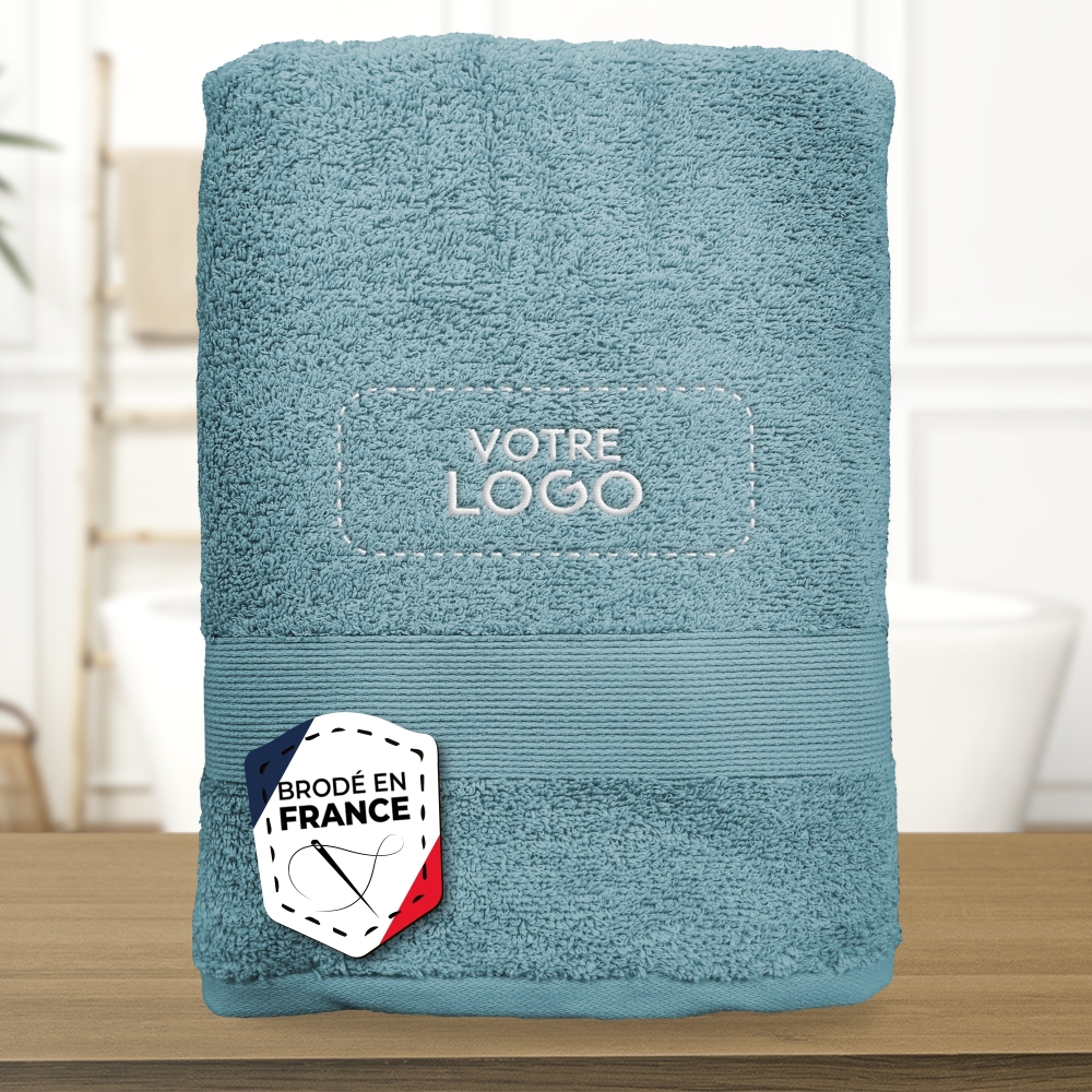 Serviette de bain Bleu Orage personnalisée avec votre logo - 450gr/m²