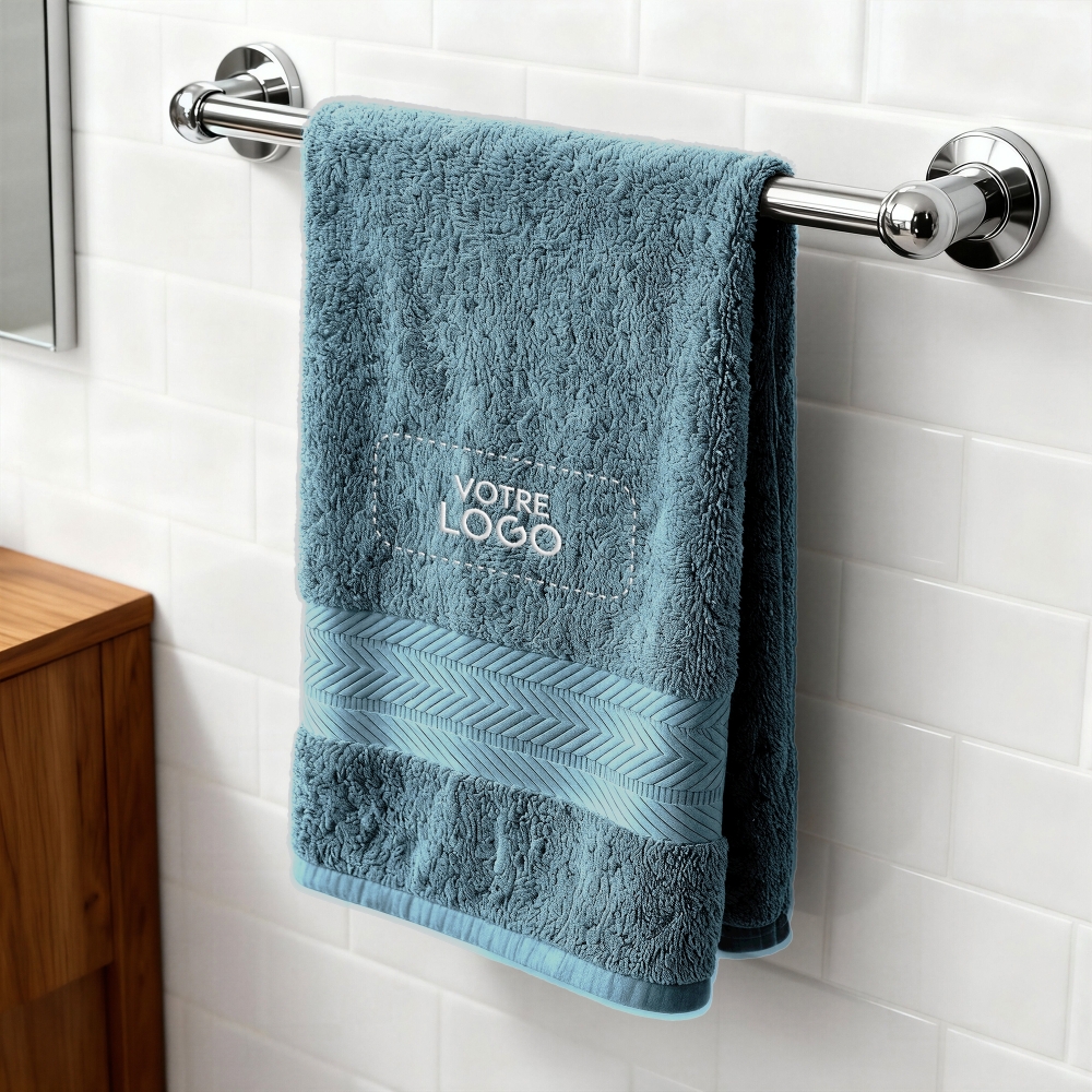Serviette de bain Bleu Orage personnalisée avec votre logo - 450gr/m²