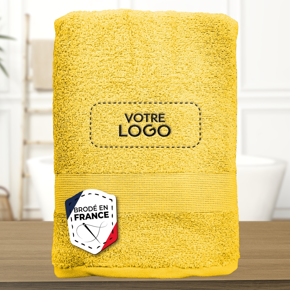 Serviette de bain jaune personnalisée avec votre logo - 450gr/m²