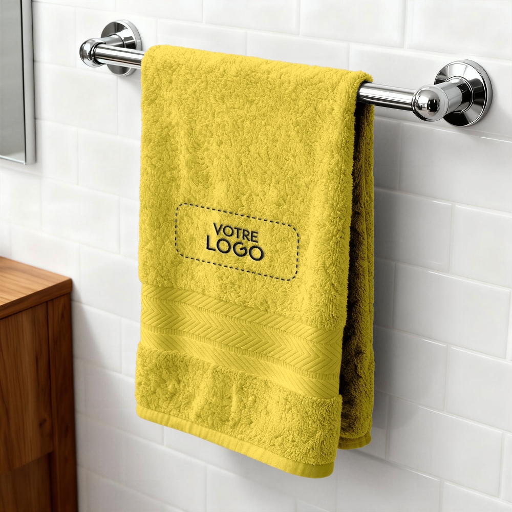 Serviette de bain jaune personnalisée avec votre logo - 450gr/m²