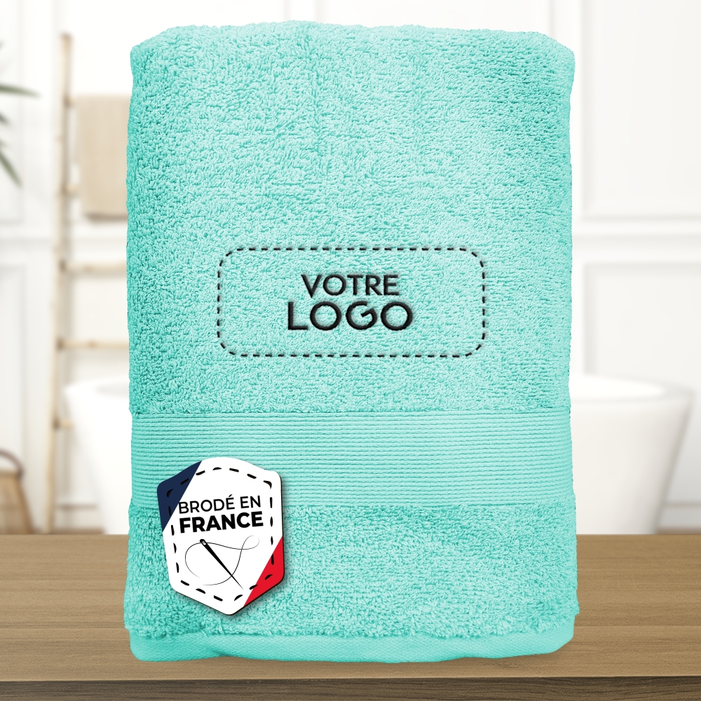 Serviette de bain bleu ciel personnalisée avec votre logo - 450gr/m²