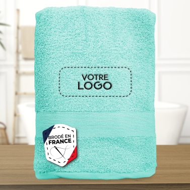 Serviette de bain bleu ciel personnalisée avec votre logo - 450gr/m²