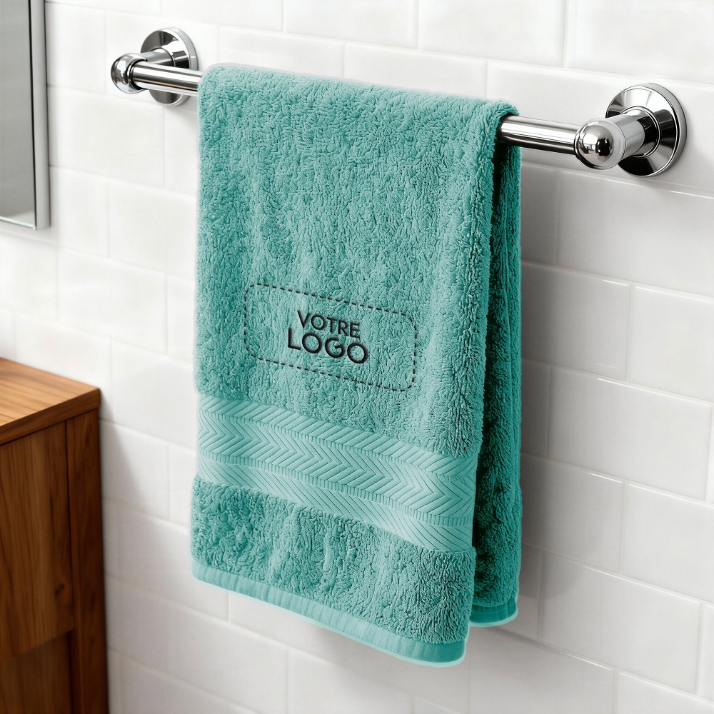Serviette de bain bleu ciel personnalisée avec votre logo - 450gr/m²