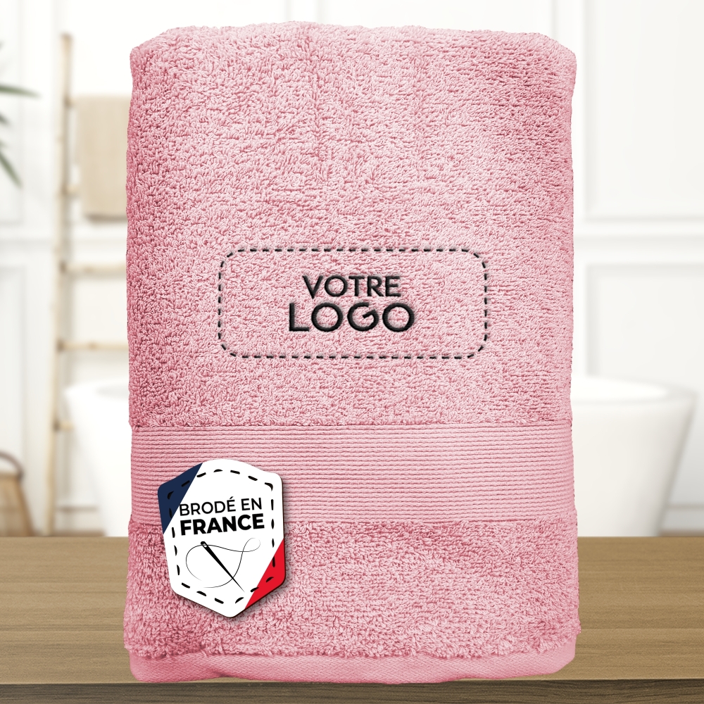 Serviette de bain rose personnalisée avec votre logo - 450gr/m²