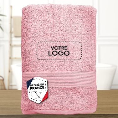 Serviette de bain rose personnalisée avec votre logo - 450gr/m²