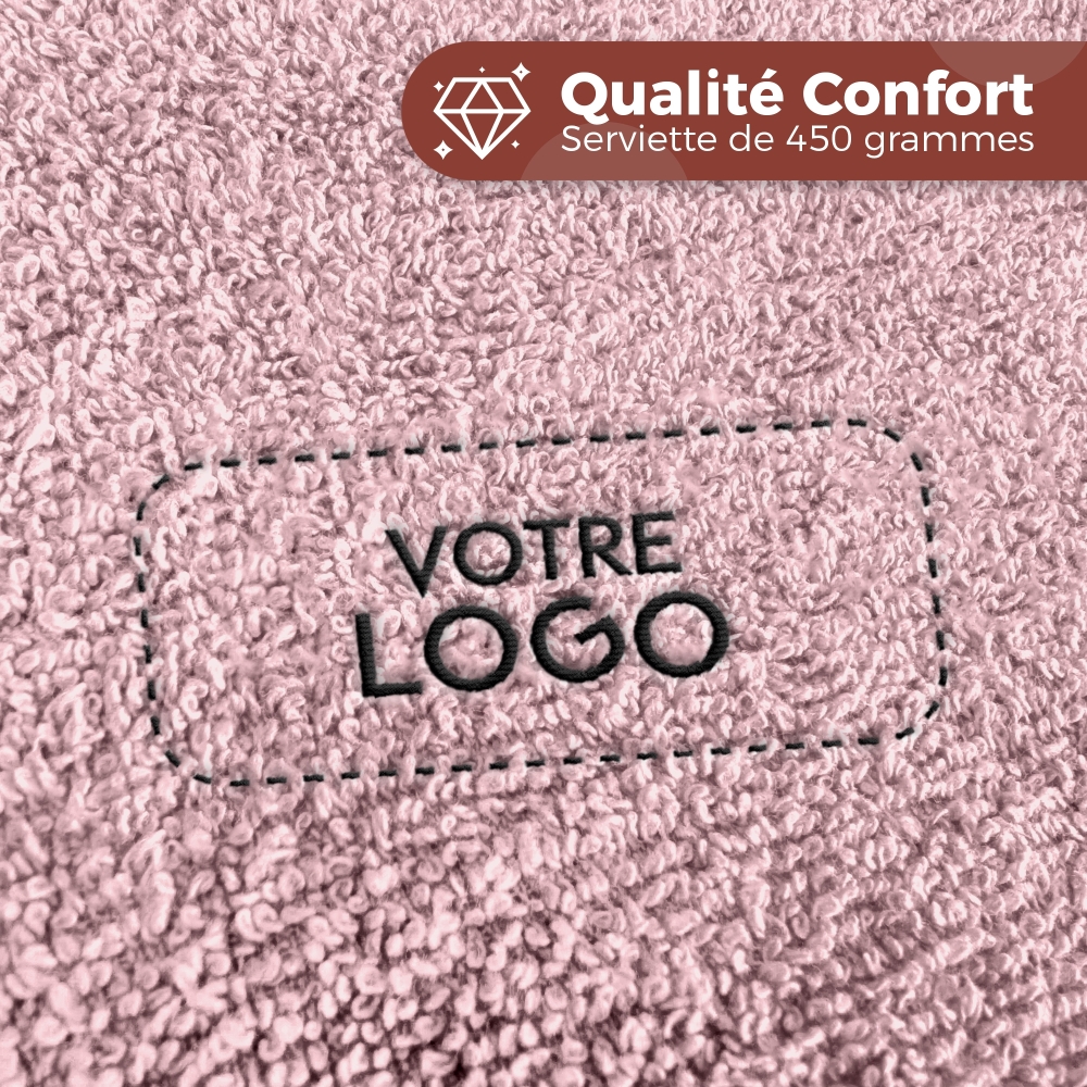 Serviette de bain rose personnalisée avec votre logo - 450gr/m²
