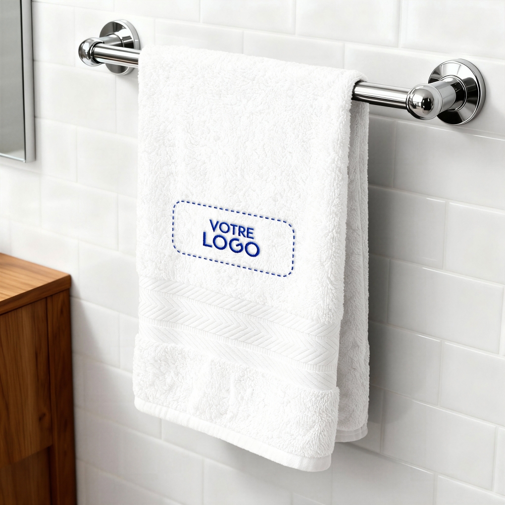 Serviette de bain blanc personnalisée avec votre logo - 450gr/m²