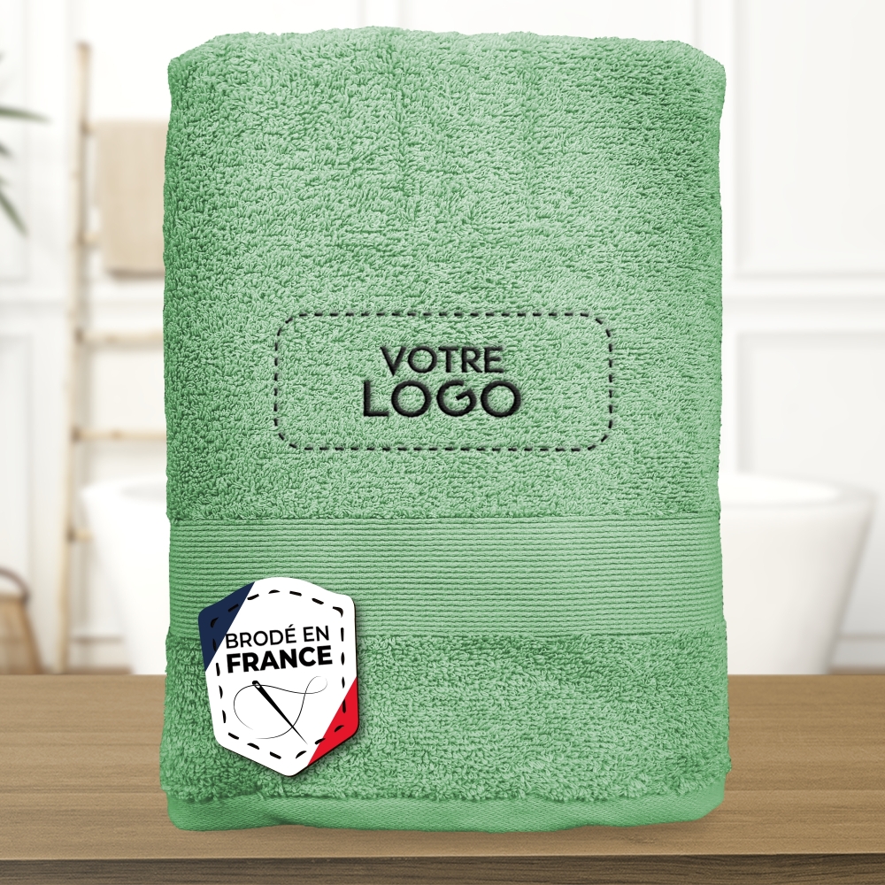 Serviette de bain vert d'eau personnalisée avec votre logo - 450gr/m²