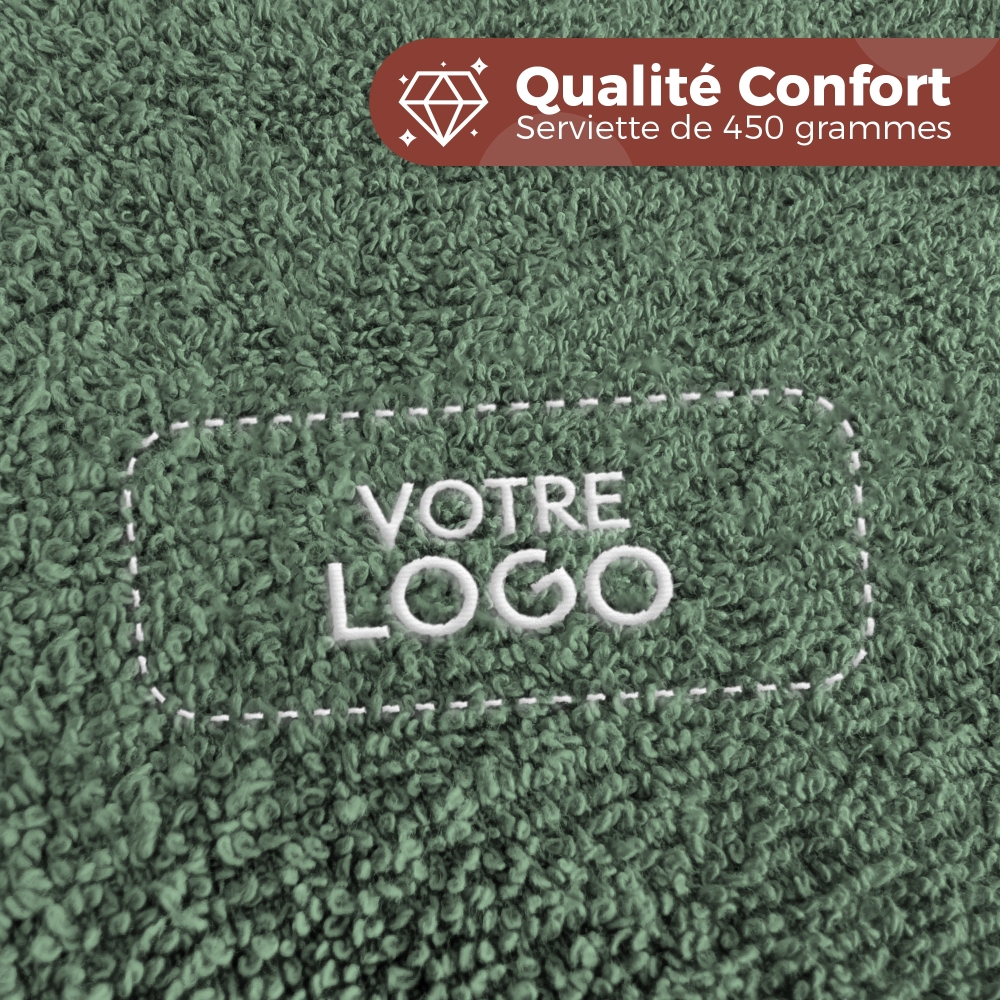 Serviette de bain vert d'eau personnalisée avec votre logo - 450gr/m²