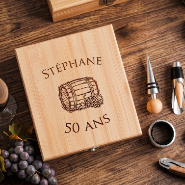 Coffret vin personnalisé - 4 accessoires - Modèle Anniversaire
